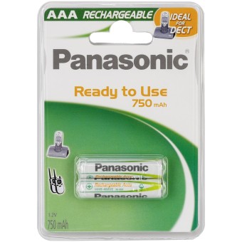 1x2 Panasonic Akku NiMH Micro AAA 750 mAh Ready to Use DECT 