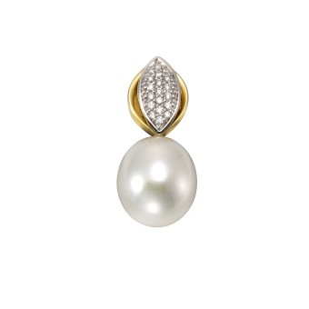 Orolino Anhänger 585 Gold Perle weiß 10,5-11mm + 19x Brillant 0,09ct. 