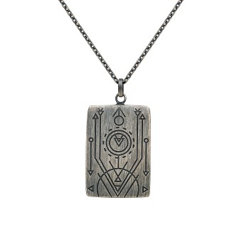 CAI Anhänger mit Kette 925/- Silber matt oxidiert Tattoo Motiv 