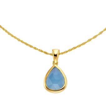 Jamelli Anhänger mit Kette 925 Silber vergoldet Chalcedon blau 