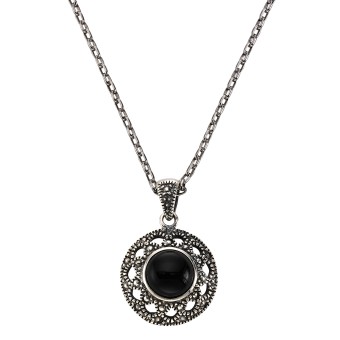 Anhänger mit Kette 925/- Sterling Silber Achat schwarz 