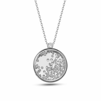 dKeniz Anhänger mit Kette 925/- Sterling Silber bewegliche Zirkonia-Steine 