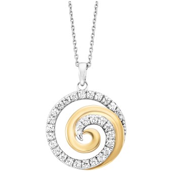 Julie Julsen Anhänger mit Kette 925/- Sterling Silber rhodiniert/vergoldet  rund mit 31 Zirkonia 