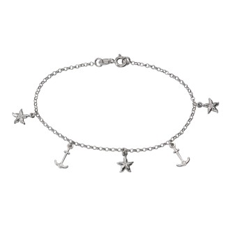 Armband 925 Silber rhodiniert Anker Seestern 