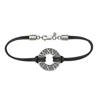 CAI Armband 925/- Sterling Silber matt-oxidiert mit Leder 