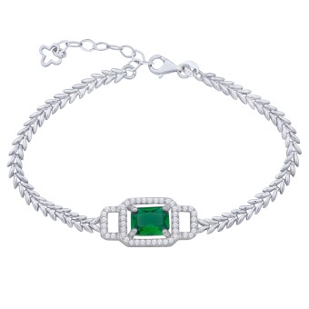 dKeniz Armband 925 Sterling Silber rhodiniert glanz 16,5+4cm Zirkonia Weiß Grün 