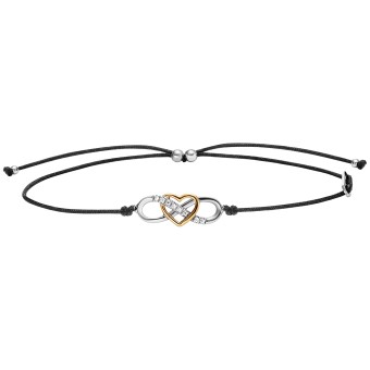 Julie Julsen Armband 925/- Sterling Silber rhodiniert/vergoldet  8 Zirkonia Nylonband schwarz 