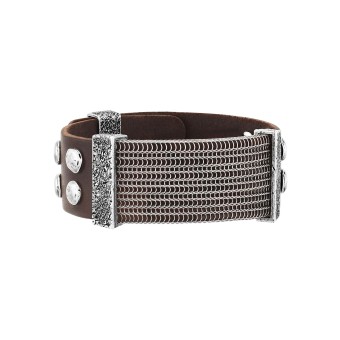 Seven-24 Armband Edelstahl mit braunem Leder 