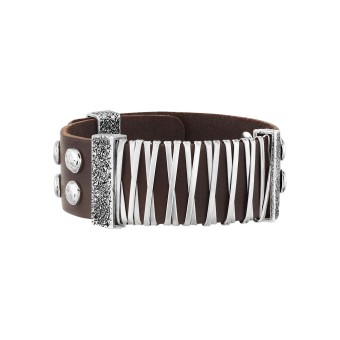 Seven-24 Armband Edelstahl mit braunem Leder 