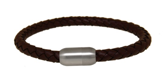 Armband Edelstahl mit geflochtenem Leder dunkelbraun 