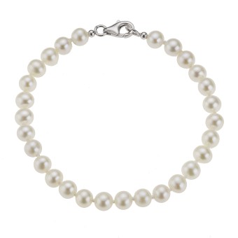 ZEEme Pearls Armband Silber 925 rhodiniert mit weißen Perlen 6mm 