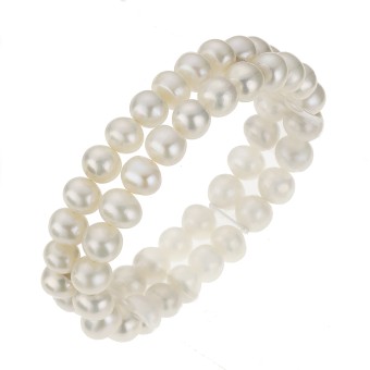 ZEEme Pearls Armband Süßwasserzuchtperlen weiß 8mm zweireihig 