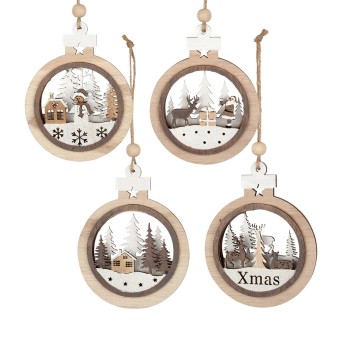 HTI-Living Baumschmuck, Kugelform 2D, 4er Set Holz 