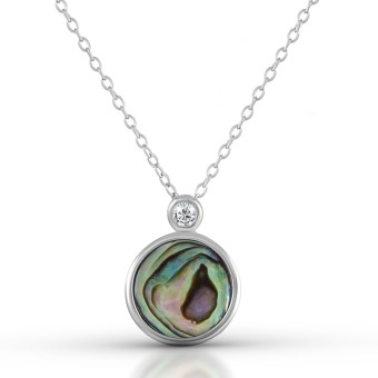 Collier 925 Silber rhodiniert Abalone Zirkonia 