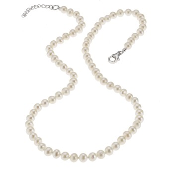 ZEEme Pearls Collier 925 Silber rhodiniert mit Süßwasserzuchtperlen in weiß 