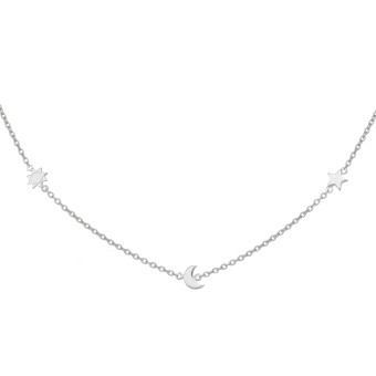 CAI Collier 925 Sterling Silber rhodiniert Sonne - Mond - Stern 