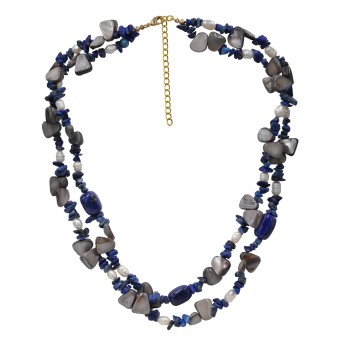 Steuer Modeschmuck Collier Collier 2-reihig Sodalith,Perlen und Muschel 