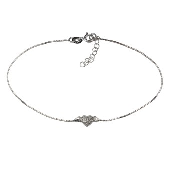 ZEEme Basic Fußkette 925/- Sterling Silber rhodiniert Herz Zirkonia 