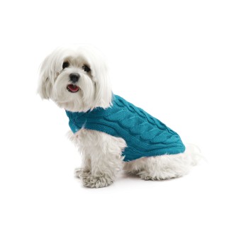 Fashion Dog Hunde-Strickpullover mit Zopfmuster - Petrol 33 cm