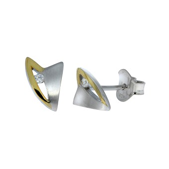 Ohrstecker 925 Silber zweifarbig Zirkonia 