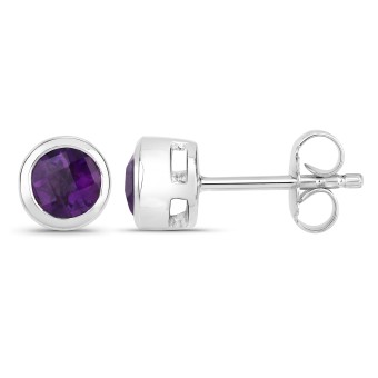 Vira Jewels Ohrstecker 925-Sterling Silber rhodiniert glänzend Amethyst violett rund 