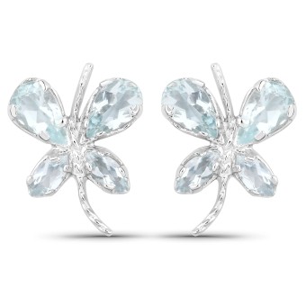 Vira Jewels Ohrstecker 925-Sterling Silber rhodiniert Glänzend  Aquamarine hellblau 