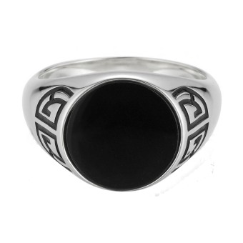 CAI Ring 925 Silber rhodiniert Onyx Asien Motiv 058 (18,5)