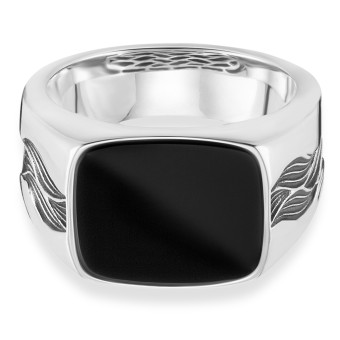 CAI Ring 925/- Sterling Silber rhodiniert oxidiert Onyx 058 (18,5)