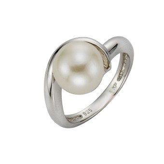 ZEEme Pearls Ring Silber 925 rhodiniert mit einer weißen Perle 9,5-10mm 052 (16,6)