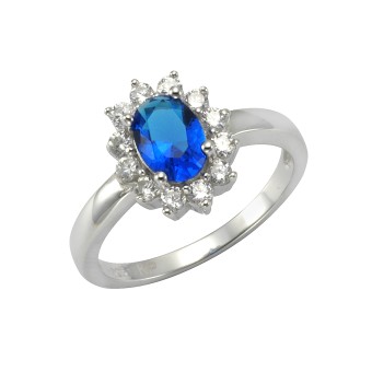 Ring Silber 925 rhodiniert mit Zirkonia blau und weiß 060 (19,1)