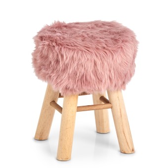 HTI-Living Sitzhocker Holz, Kunstfell Zottel Rosa